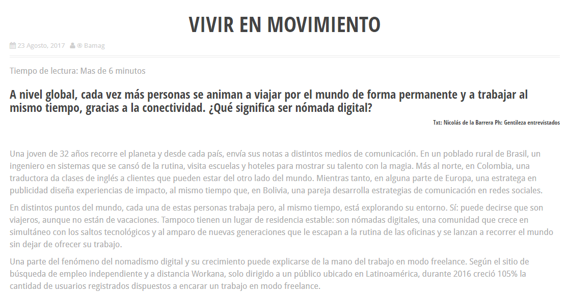 «Vivir en Movimiento», Revista BaMag